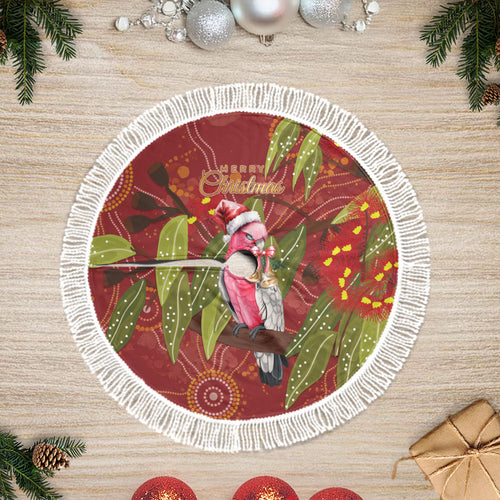 Australia Christmas Indigenous Tree Skirt Galah Bird on Eucalyptus