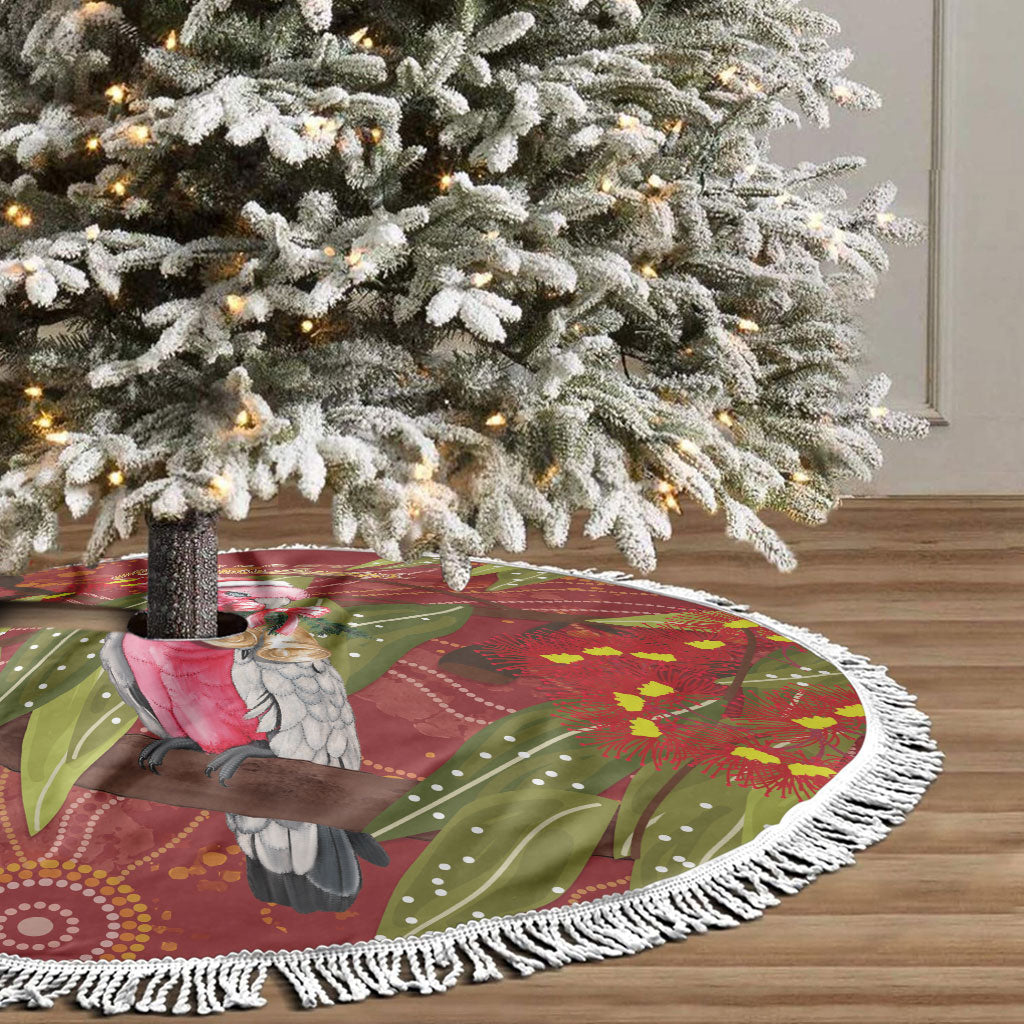 Australia Christmas Indigenous Tree Skirt Galah Bird on Eucalyptus