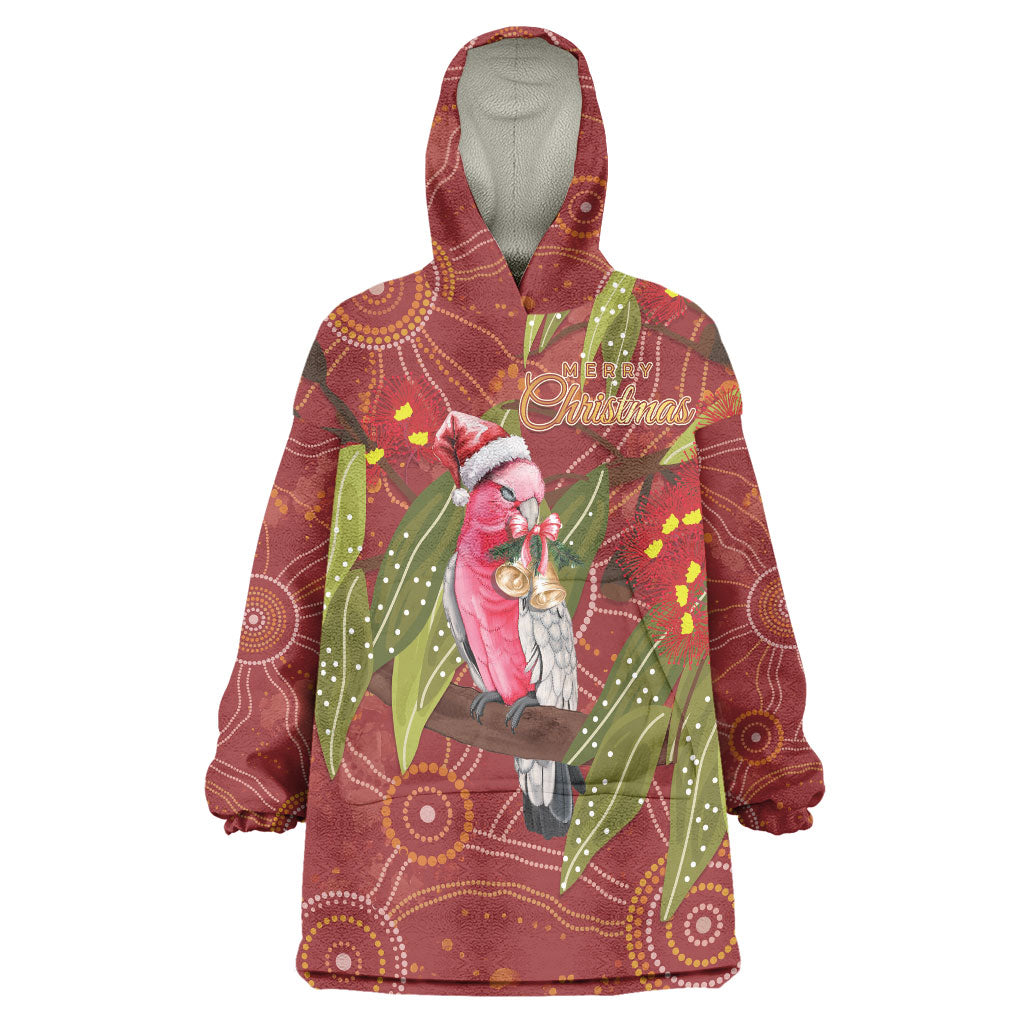 Australia Christmas Indigenous Wearable Blanket Hoodie Galah Bird on Eucalyptus
