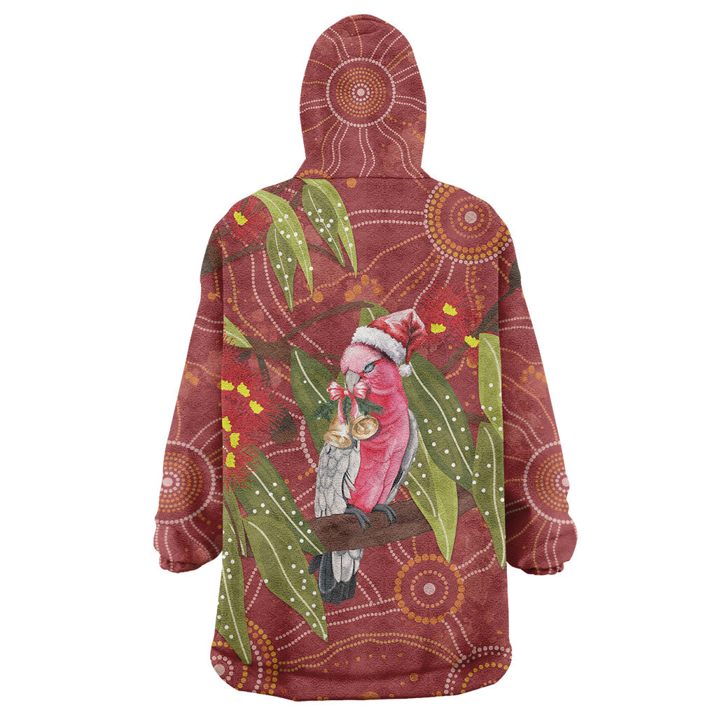 Australia Christmas Indigenous Wearable Blanket Hoodie Galah Bird on Eucalyptus