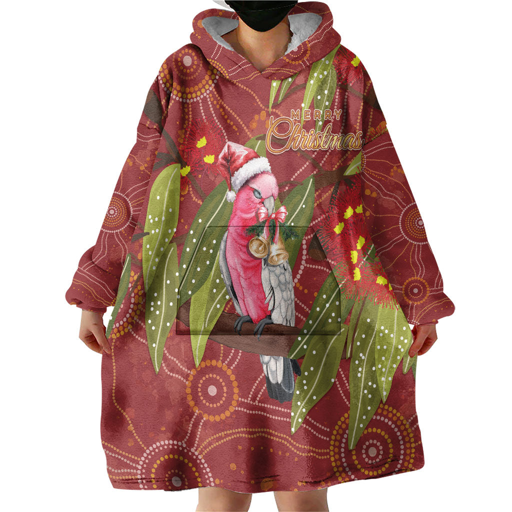 Australia Christmas Indigenous Wearable Blanket Hoodie Galah Bird on Eucalyptus