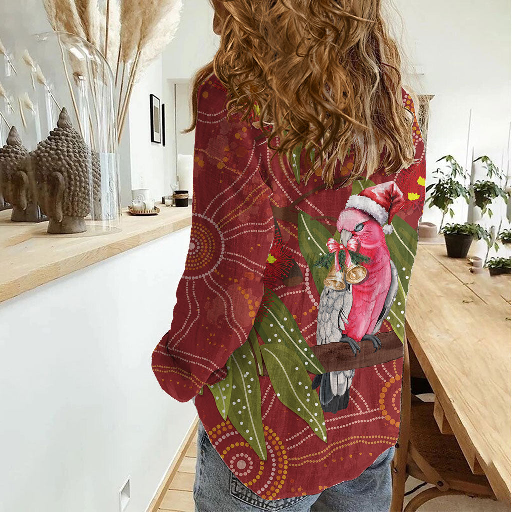 Australia Christmas Indigenous Women Casual Shirt Galah Bird on Eucalyptus