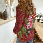 Australia Christmas Indigenous Women Casual Shirt Galah Bird on Eucalyptus