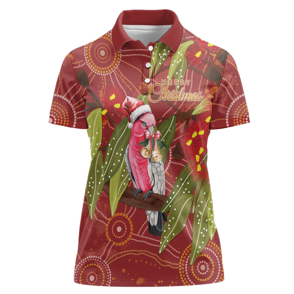 Australia Christmas Indigenous Women Polo Shirt Galah Bird on Eucalyptus