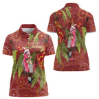 Australia Christmas Indigenous Women Polo Shirt Galah Bird on Eucalyptus