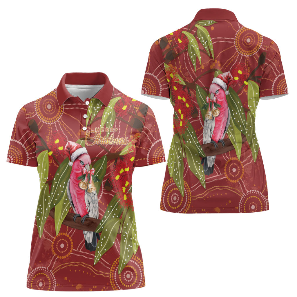 Australia Christmas Indigenous Women Polo Shirt Galah Bird on Eucalyptus