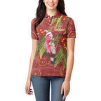 Australia Christmas Indigenous Women Polo Shirt Galah Bird on Eucalyptus