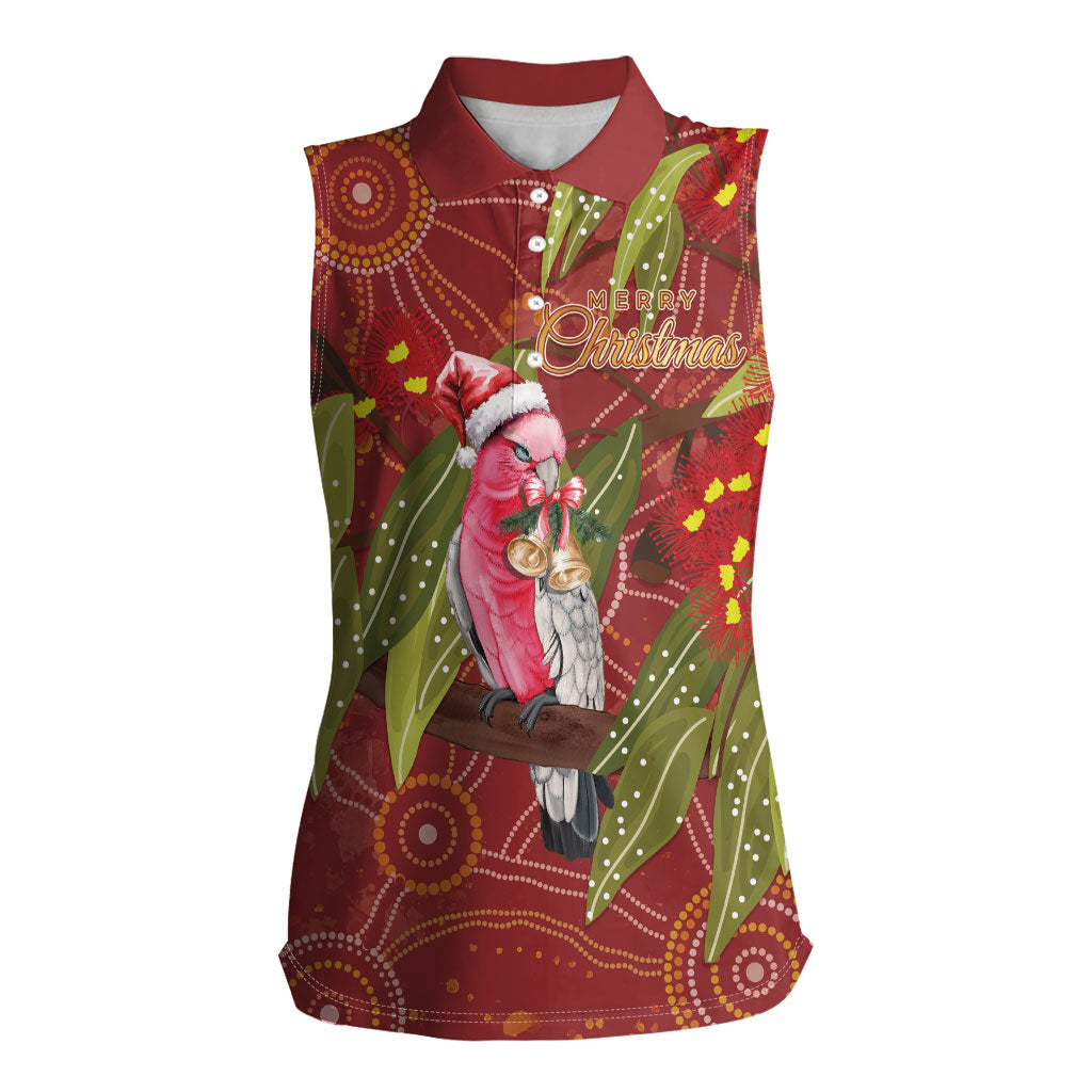 Australia Christmas Indigenous Women Sleeveless Polo Shirt Galah Bird on Eucalyptus