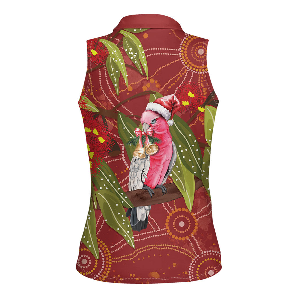 Australia Christmas Indigenous Women Sleeveless Polo Shirt Galah Bird on Eucalyptus