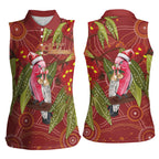 Australia Christmas Indigenous Women Sleeveless Polo Shirt Galah Bird on Eucalyptus