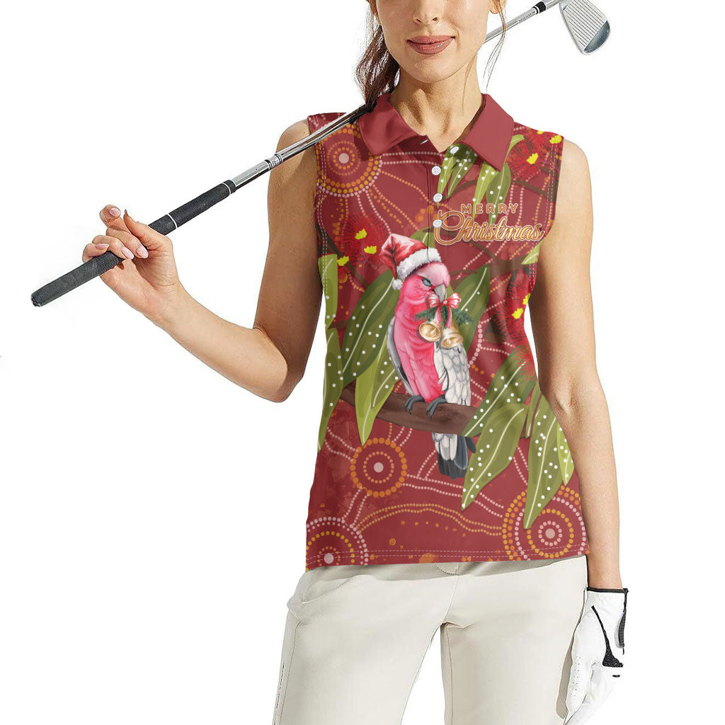 Australia Christmas Indigenous Women Sleeveless Polo Shirt Galah Bird on Eucalyptus