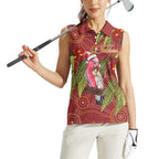 Australia Christmas Indigenous Women Sleeveless Polo Shirt Galah Bird on Eucalyptus