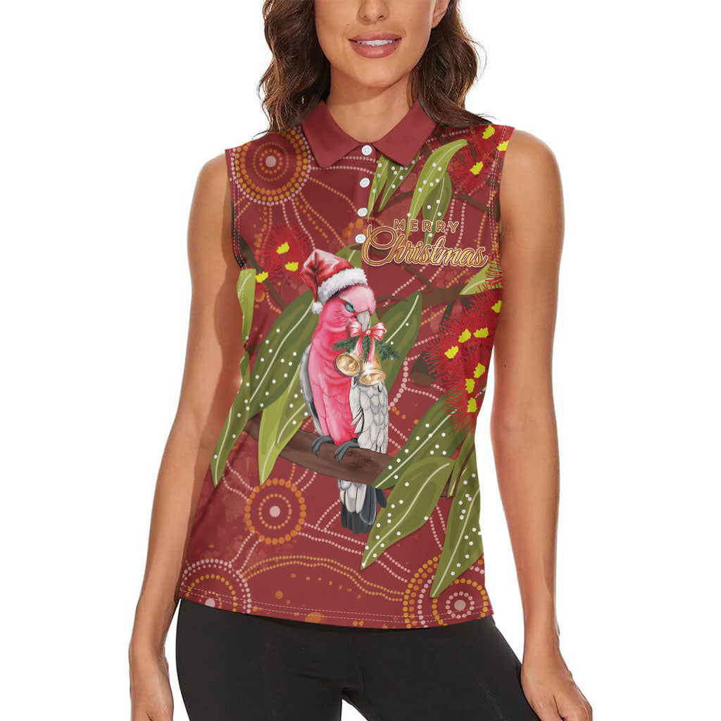 Australia Christmas Indigenous Women Sleeveless Polo Shirt Galah Bird on Eucalyptus