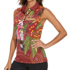 Australia Christmas Indigenous Women Sleeveless Polo Shirt Galah Bird on Eucalyptus