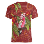 Australia Christmas Indigenous Women V-Neck T-Shirt Galah Bird on Eucalyptus