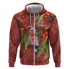 Australia Christmas Indigenous Zip Hoodie Galah Bird on Eucalyptus