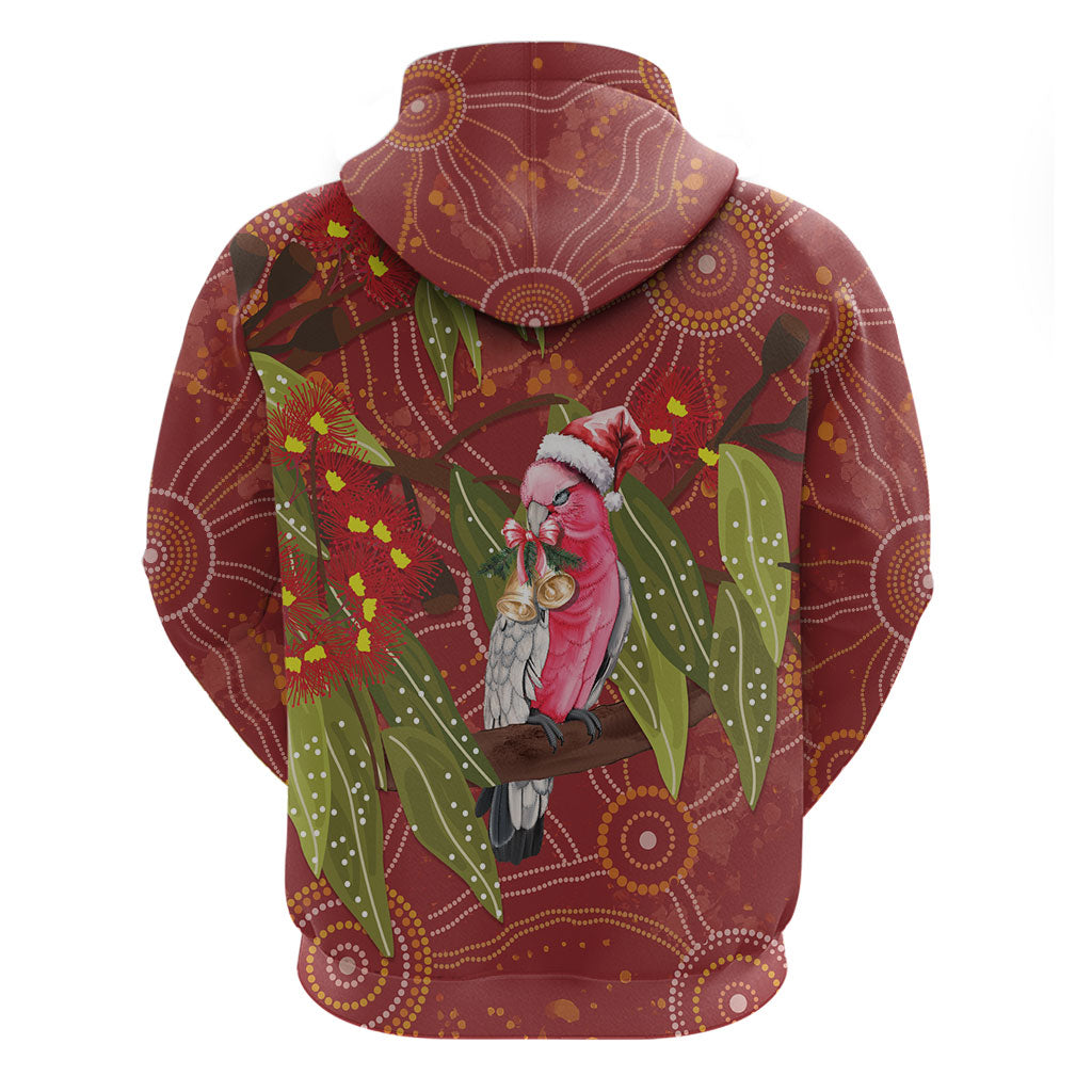 Australia Christmas Indigenous Zip Hoodie Galah Bird on Eucalyptus