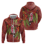 Australia Christmas Indigenous Zip Hoodie Galah Bird on Eucalyptus