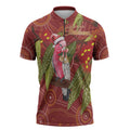 Australia Christmas Indigenous Zipper Polo Shirt Galah Bird on Eucalyptus