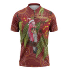 Australia Christmas Indigenous Zipper Polo Shirt Galah Bird on Eucalyptus