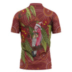 Australia Christmas Indigenous Zipper Polo Shirt Galah Bird on Eucalyptus