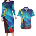 Australia Northern Lights Scenery Couples Matching Long Sleeve Bodycon Dress and Hawaiian Shirt
