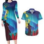 Australia Northern Lights Scenery Couples Matching Long Sleeve Bodycon Dress and Hawaiian Shirt