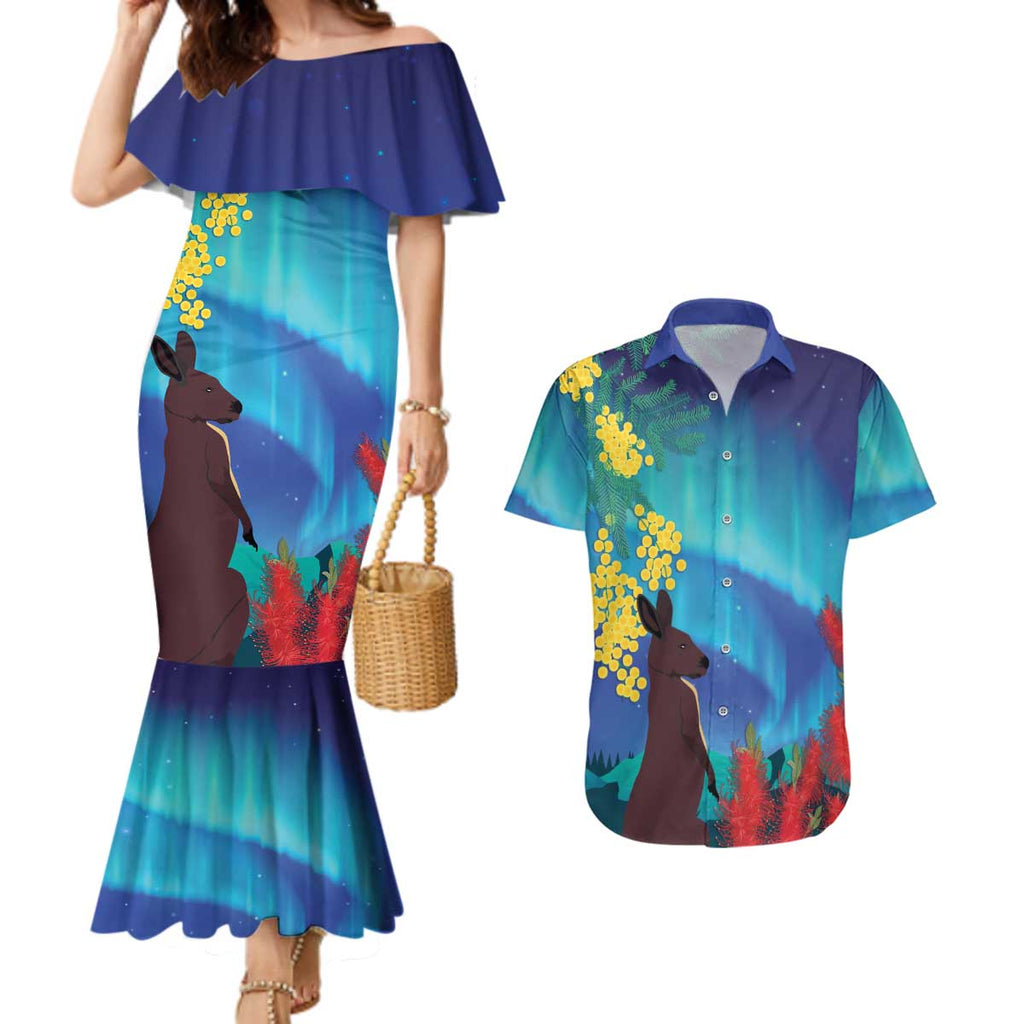 Australia Northern Lights Scenery Couples Matching Mermaid Dress and Hawaiian Shirt