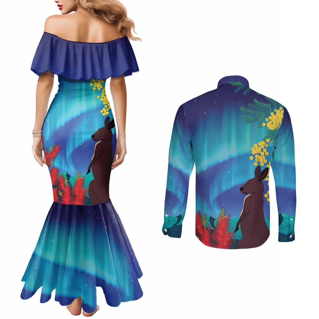 Australia Northern Lights Scenery Couples Matching Mermaid Dress and Long Sleeve Button Shirt