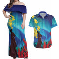 Australia Northern Lights Scenery Couples Matching Off Shoulder Maxi Dress and Hawaiian Shirt