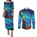 Australia Northern Lights Scenery Couples Matching Puletasi and Long Sleeve Button Shirt
