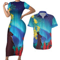 Australia Northern Lights Scenery Couples Matching Short Sleeve Bodycon Dress and Hawaiian Shirt