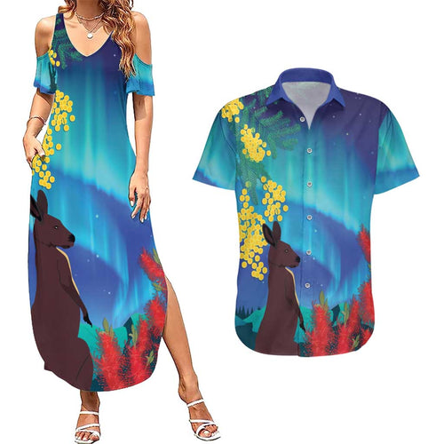 Australia Northern Lights Scenery Couples Matching Summer Maxi Dress and Hawaiian Shirt