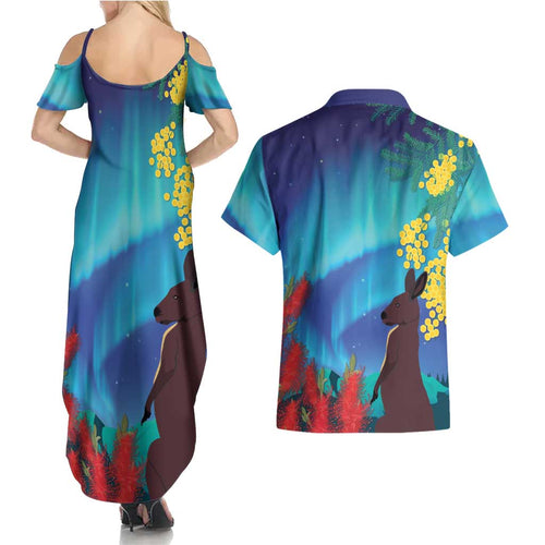 Australia Northern Lights Scenery Couples Matching Summer Maxi Dress and Hawaiian Shirt