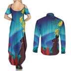 Australia Northern Lights Scenery Couples Matching Summer Maxi Dress and Long Sleeve Button Shirt