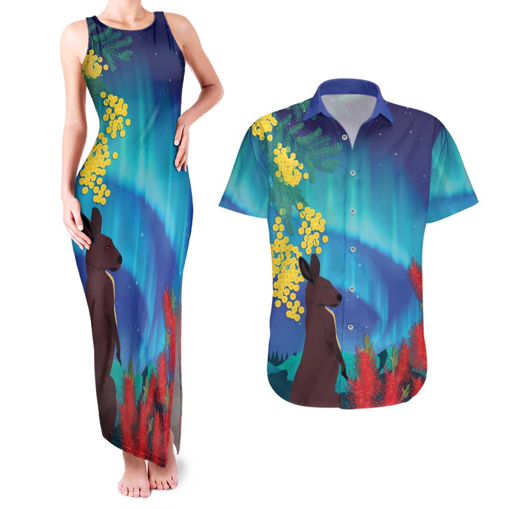 Australia Northern Lights Scenery Couples Matching Tank Maxi Dress and Hawaiian Shirt
