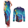 Australia Northern Lights Scenery Couples Matching Tank Maxi Dress and Long Sleeve Button Shirt