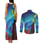Australia Northern Lights Scenery Couples Matching Tank Maxi Dress and Long Sleeve Button Shirt