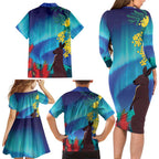 Australia Northern Lights Scenery Family Matching Long Sleeve Bodycon Dress and Hawaiian Shirt