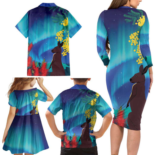 Australia Northern Lights Scenery Family Matching Long Sleeve Bodycon Dress and Hawaiian Shirt