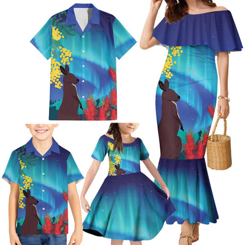 Australia Northern Lights Scenery Family Matching Mermaid Dress and Hawaiian Shirt