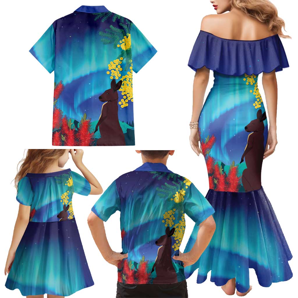 Australia Northern Lights Scenery Family Matching Mermaid Dress and Hawaiian Shirt