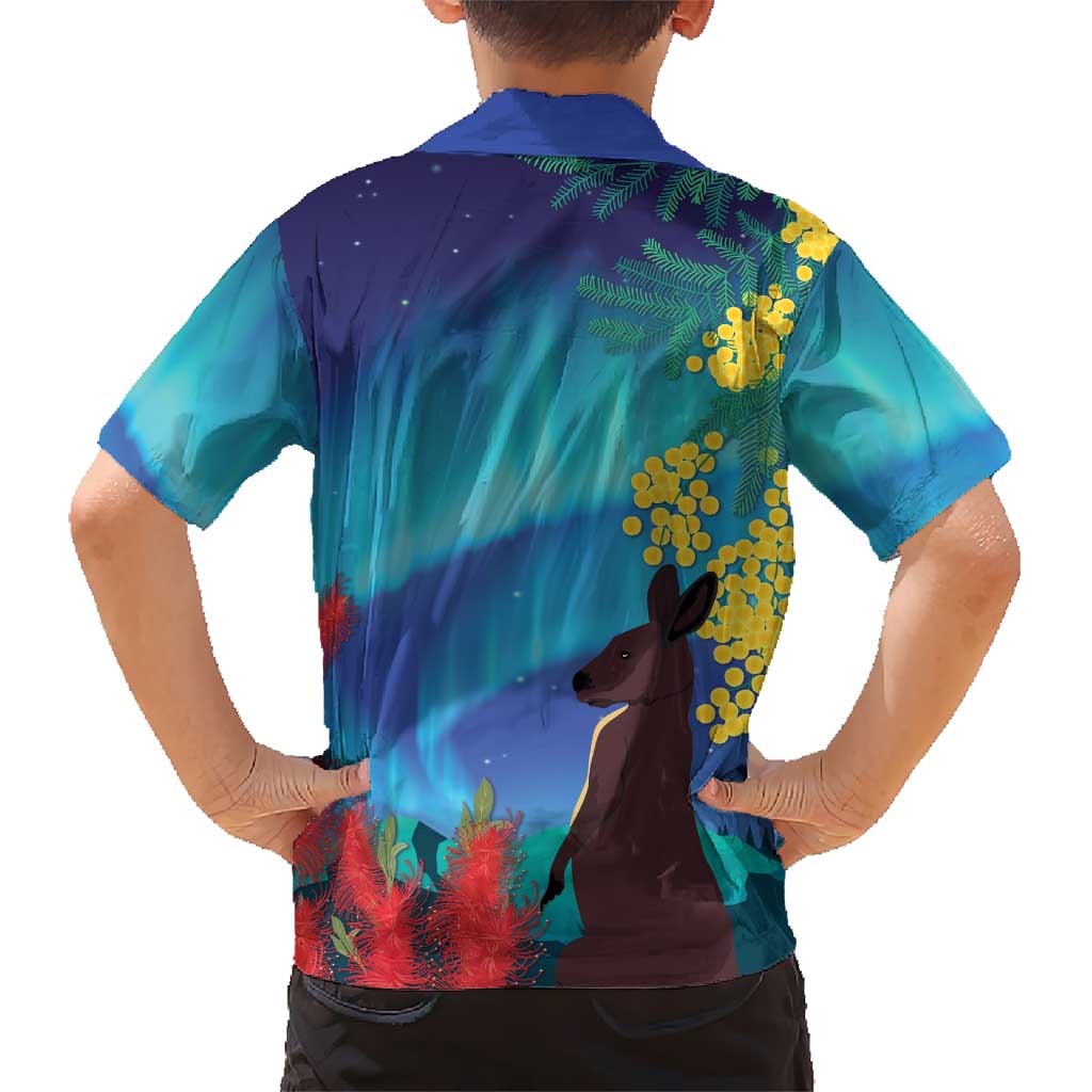 Australia Northern Lights Scenery Family Matching Off The Shoulder Long Sleeve Dress and Hawaiian Shirt