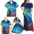Australia Northern Lights Scenery Family Matching Off Shoulder Maxi Dress and Hawaiian Shirt
