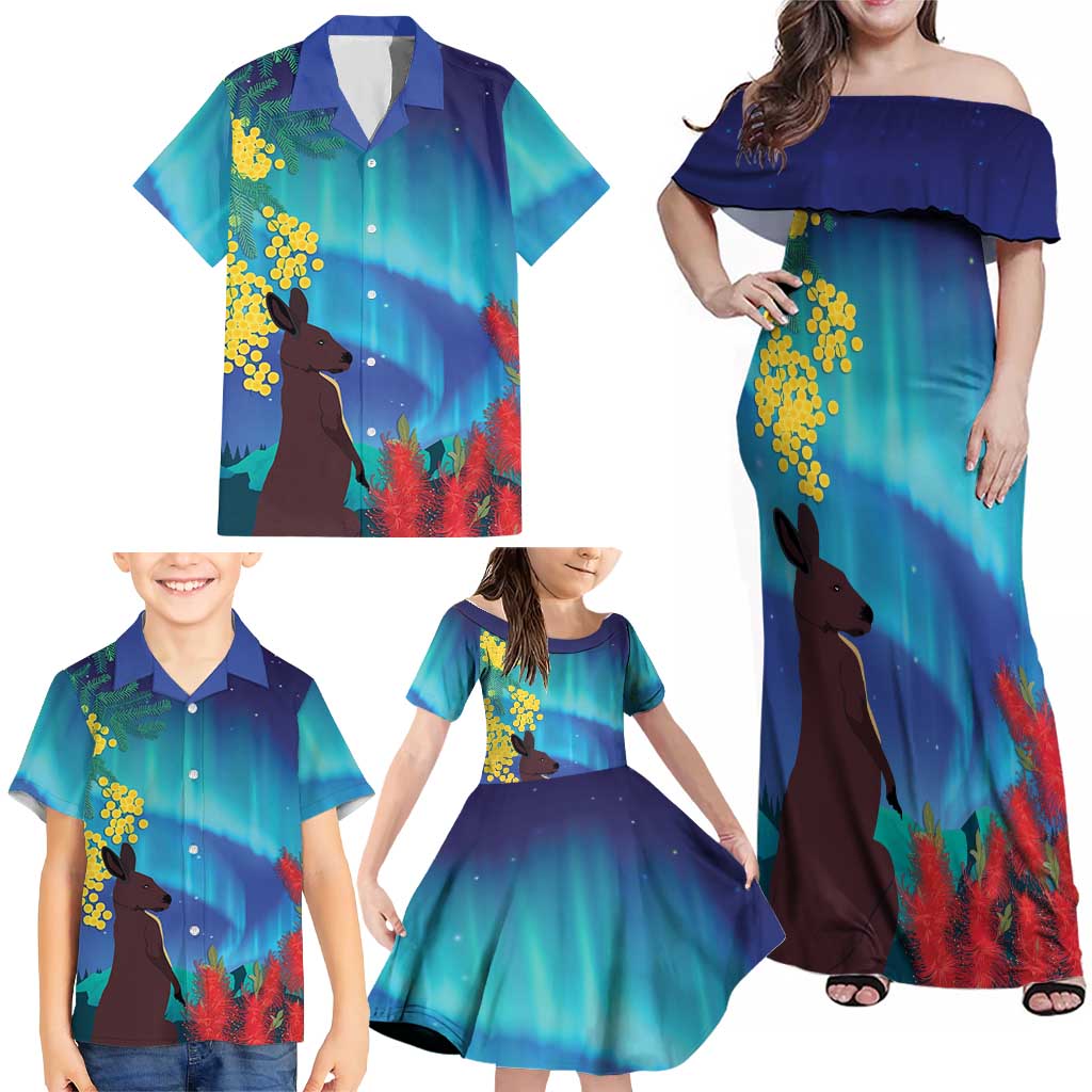 Australia Northern Lights Scenery Family Matching Off Shoulder Maxi Dress and Hawaiian Shirt