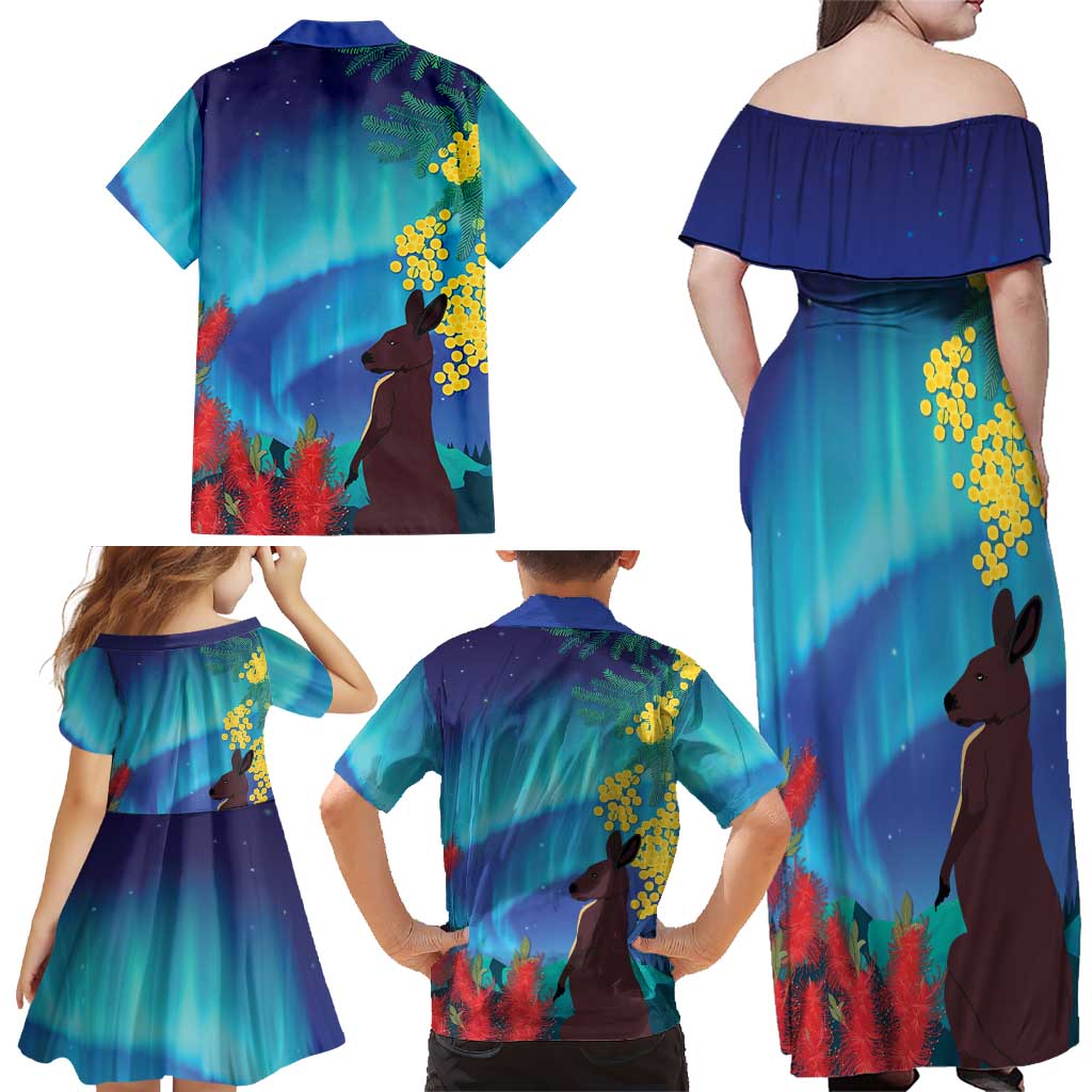 Australia Northern Lights Scenery Family Matching Off Shoulder Maxi Dress and Hawaiian Shirt