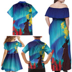 Australia Northern Lights Scenery Family Matching Off Shoulder Maxi Dress and Hawaiian Shirt