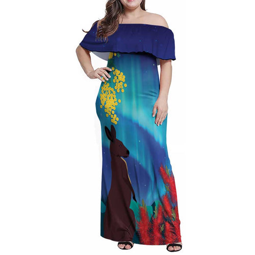 Australia Northern Lights Scenery Family Matching Off Shoulder Maxi Dress and Hawaiian Shirt