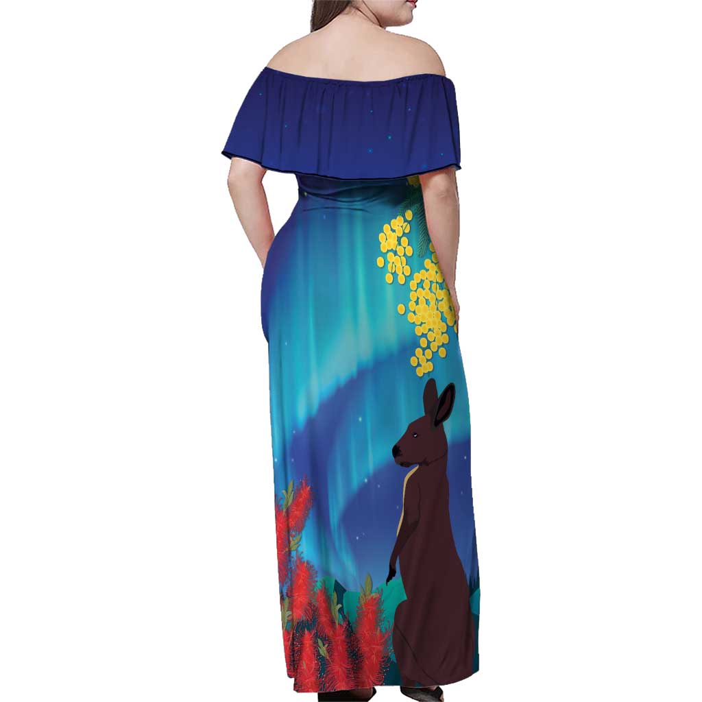 Australia Northern Lights Scenery Family Matching Off Shoulder Maxi Dress and Hawaiian Shirt