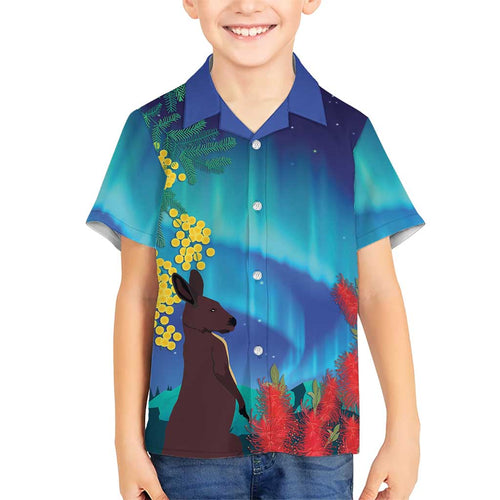 Australia Northern Lights Scenery Family Matching Off Shoulder Maxi Dress and Hawaiian Shirt